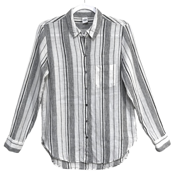 Republic Clothing 100% Linen Button Down Up White Striped Coastal Summer Size S - Picture 1 of 15
